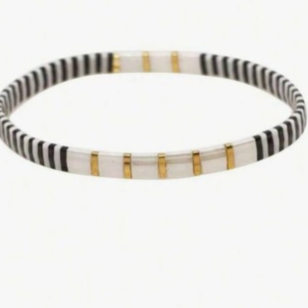 BW Beaded Chicklet Bracelet Tila beads / Bracelet perles de Tila élastique